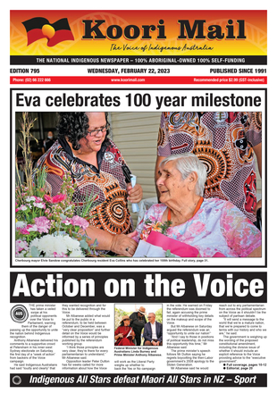 The Koori Mail front cover Issue 795. Headline 'Eva Celebrates 100 Year milestone.'