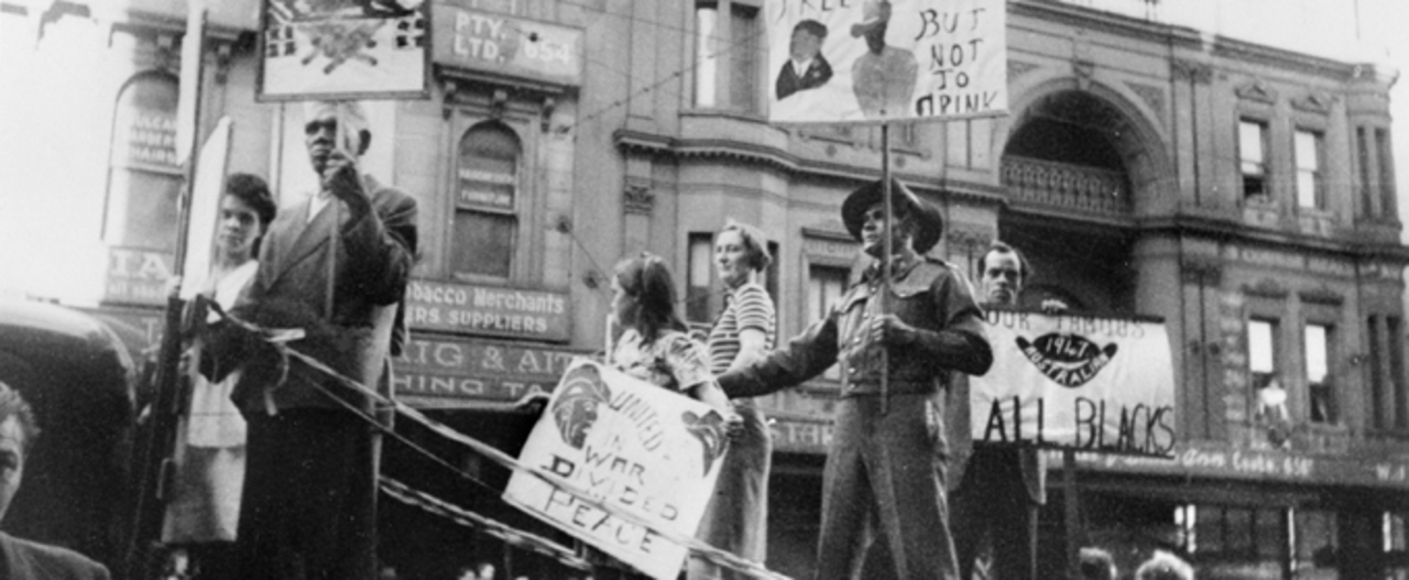 The Australian Aboriginal League float in the 1947 May Day procession