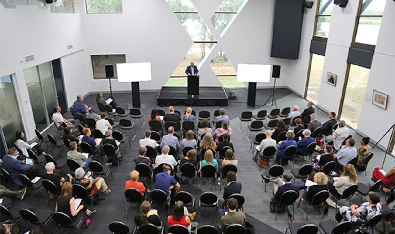 Aerial photo of the AIATSIS Culture and Policy Symposium in progress.