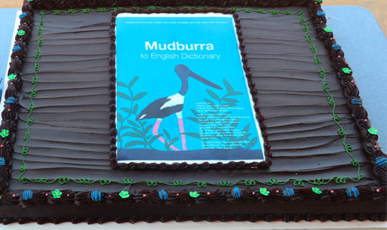 Cake with the cover of the Mudburra to English dictionary
